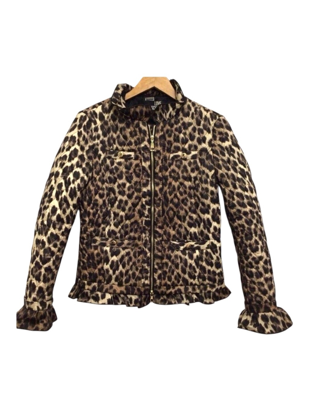 LEOPARD Love Moschino quilted jacket animal puffer prints gold zippers size 4